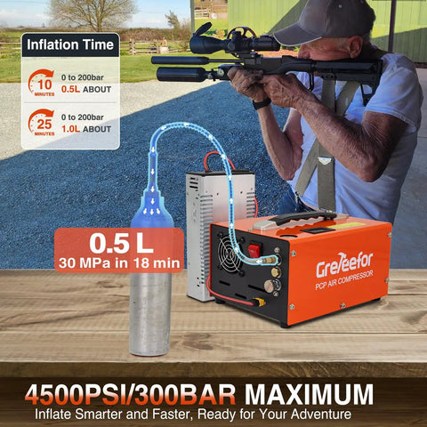 Portable 4500 PSI PCP Air Compressor With Retractable Handle Works On Car 12V Or Home AC Power Oil Free Water Free For Paintball And Rifle Tanks High Pressure Manual Stop Pump