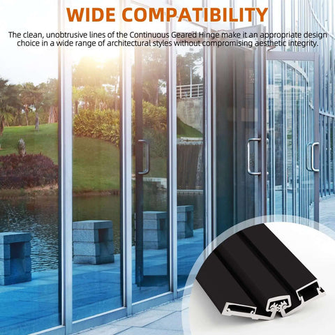 2 Pcs Heavy Duty Continuous Geared Hinge Y Full Surface Anodized Aluminum Center Pivot Tamperproof for Storefront Door Installations Black