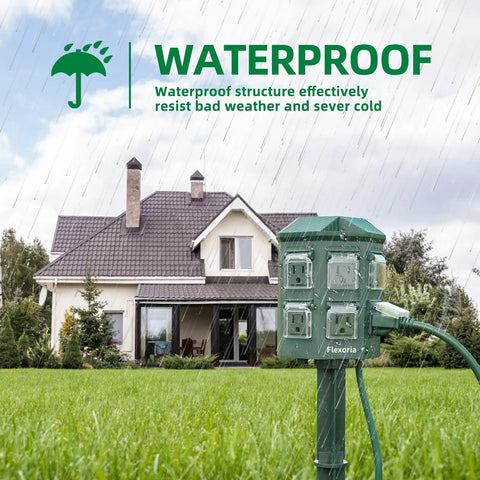 Outdoor Waterproof Power Strip With 100 Ft Heavy Duty Extension Cord 6 Grounded Outlets For Garden And Yard Decor 15A At 1875W ETL Listed