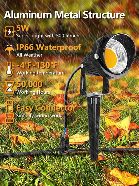 Five Watt LED Low Voltage Landscape Lights Kit With 12V And 24V Transformer showcasing aluminum structure and waterproof design