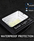 JUDYSSY 200W Led Solar Flood Light Dusk to Dawn Sensor Light showing waterproof design with reflective interior.
