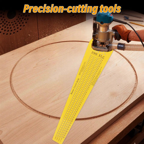 Top Shelf Circle Cutting Jig For Compact And Cordless Routers, creating perfect wood arcs on a light hardwood surface.