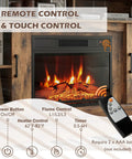 Remote control features of Electric Fireplace TV Stand For 65 Inch TVs With 23 Inch Fireplace Insert, brown finish