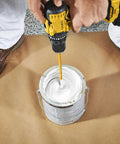 Must-Have Paint And Mud Mixer For Drill 1 To 5 Gallon Buckets Fits All Standard Drill Bits Hex Head Anti-Slip Easy Clean Painting And Plastering Mixer Stirrer Tool Yellow mixing white paint in a bucket