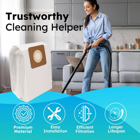 Nine Pack Style 7 Vacuum Bags For Bissell PowerForce Uprights And PowerGlide Models with woman using vacuum cleaner