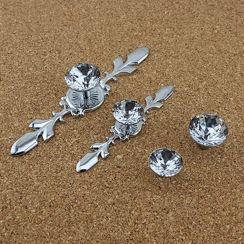 Crystal Glass Decorative Knobs With Plate Drawer Pulls Handles 5 Pack Small Silver With Three Kinds Of Screws for upgrade