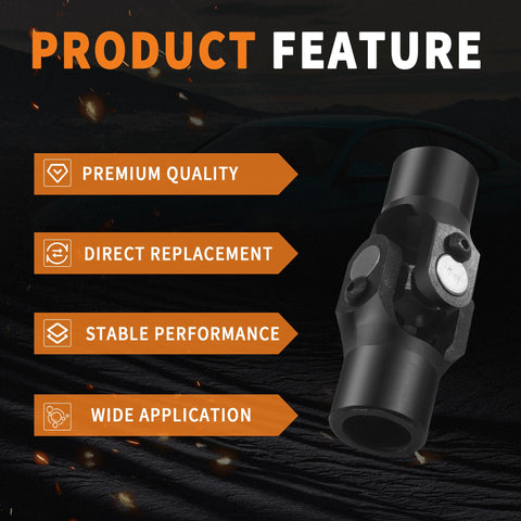 Image of a Three Quarter Inch Round Steering Universal Joint Black 96mm Single U Joint Shaft with smooth round ends