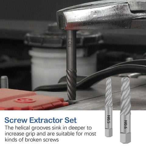 36 Piece Screw And Bolt Extractor Kit With Center Punch, Multi-Spline And Spiral Extractors for stripped bolts in use
