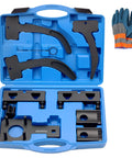 3.6L Pentastar Timing Tool Kit with camshaft holders, crankshaft pulley wrench, 3 chain holders, 2 phaser locks, in blue case