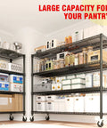 Beefy 4-Tier Garage Shelving Unit On Wheels With Extra Wide 59 Inch By 71.8 Inch Rack, 2640 Lbs Capacity, filled with pantry items