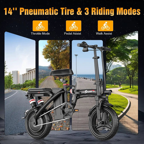 Foldable Electric Bike For Adults And Teens With 1200W Peak Motor Up To 25 MPH 45 Mile Pedal Assist Range Dual Suspension