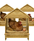 Gold Standard 3 Pack Wooden Chicken Nesting Boxes For Laying Eggs Farm House Series with hens and eggs visible