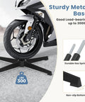 Sturdy metal base of Armless Swivel Desk Chair No Wheels With Wide Seat For Home Office And Vanity shown with motorcycle wheel