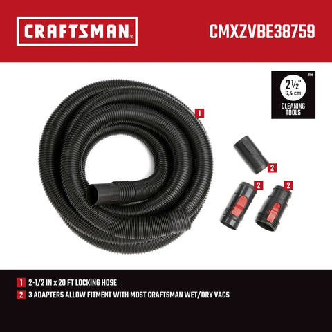 2-1/2 Inch By 20 Foot POS-I-LOCK Wet Dry Vac Hose Attachment Kit With Dual-Flex Technology, featuring hose and adapters