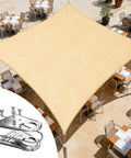 Beefed Up Heavy Duty Beige 12 Foot By 16 Foot Sun Shade Sail Canopy With Reinforced Corners And Edges, 260 GSM Permeable Fabric, Stainless Mounting Rings for patio