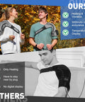 Two people wearing Cordless Shoulder Heating Pad With Heat And Vibration, no wires portable shoulder massager for pain relief.