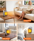 2-In-1 Space Heater With Fan, 1500W High And 750W Low in living room, baby room, and bedroom settings, silver finish