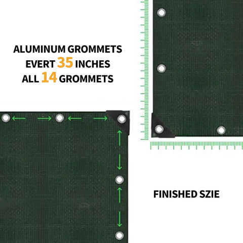 Green 10x10 Feet Waterproof Tarp Made From Lightweight 6mil Poly showing aluminum grommets and reinforced edges