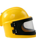 Side view of Beast Mode Sandblast Helmet with Air Supplied Hood and Shoulder Cloak, Full Face Safety Gear for Sandblasting.