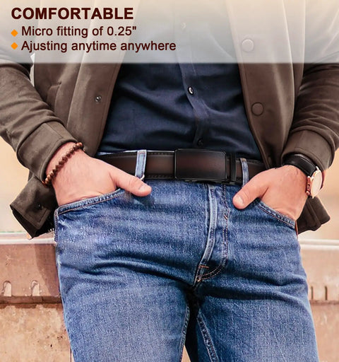 Two Pack Leather Ratchet Belts For Men With Easy Click Buckle Cut-To-Fit 1 3/8 Inch Wide Adjustable 32 To 38 Inch Waist Black And Deep Brown Built For Quick Adjustments And All Day Comfort On The Go