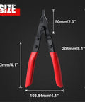 Angle Tip Lock Ring Pliers For Snap Rings And Retaining Rings, Flat Nose Circlip Pliers With Knurling Tips shown with dimensions