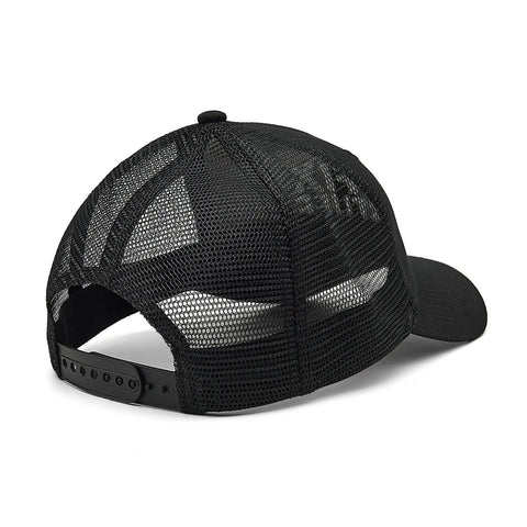 Back view of black 'I Fix Stuff And I Know Things Dad Hat - 3D Embroidered Cotton Baseball Cap For Men' with mesh panel and adjustable strap.