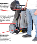 Heavy Duty Thirty Eight Inch Walk Behind Push Sweeper With Triple Side Brooms for quick transport and easy storage detail.