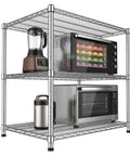 Beefy Heavy Duty 24 Inch Deep Metal Wire Shelving Unit For Kitchen Garage And Pantry, Adjustable Shelves, Microwave Stand, Sturdy Steel Bakers Rack, Standing Organizer, Industrial Grade Storage With 550 Lbs Per Shelf And 1650 Lbs Total Capacity showing microwave and blender