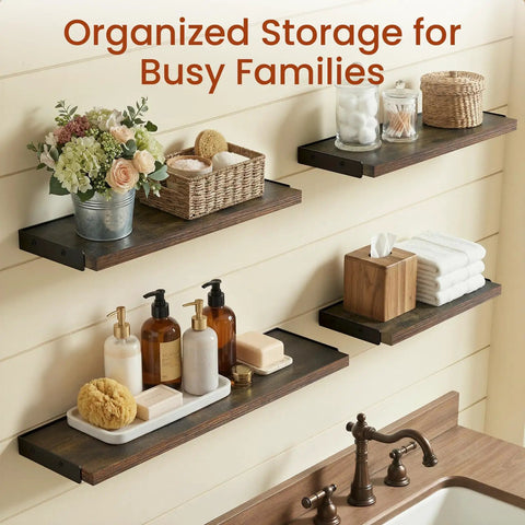 Rustic Wood Floating Wall Shelves Set Of Four Corner Shelves For Bathroom Living Room And Kitchen Storage above sink