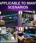 Image showing 3 In 1 Computer Cleaning Tool With 110000 RPM Electric Air Duster And 14500 Pa Vacuum used on keyboard, PC tower, and monitor.