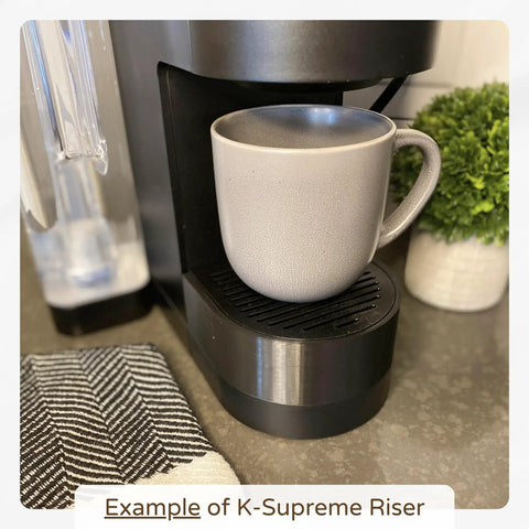 Drip Tray Mug Riser Designed For Coffee Makers To Cut Splashes Cup Stand For Mugs Up To 4.5 Inches Tall Gray 1.25 Inch Tall Riser Only Keeps Brews Steady And Spill Proof shown with a gray mug on a coffee maker