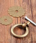Vintage Style Brass Ring Pulls For Cabinets And Drawers, Round Cabinet Knobs And Drawer Handles For Dresser Kitchen Cupboard And Closet Doors, Antique Brass Finish With Screws, Durable Solid Brass Hardware