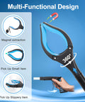 Grabber Reacher Tool, 32-inch foldable blue and black heavy-duty reaching tool for picking up small or slippery items.