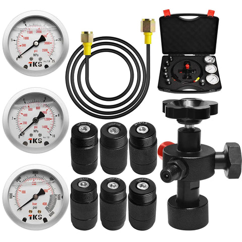 Hydraulic Nitrogen Accumulator Charging Kit With Seven Adapters And Three Gauge Readouts For 1500, 3600, And 6000 PSI Nitrogen Fill