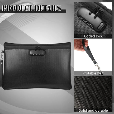 Fireproof Safe Document Bags With Lock Waterproof Zipper Pouches For A4 Files Notary Journal And Passport Storage Two Pack