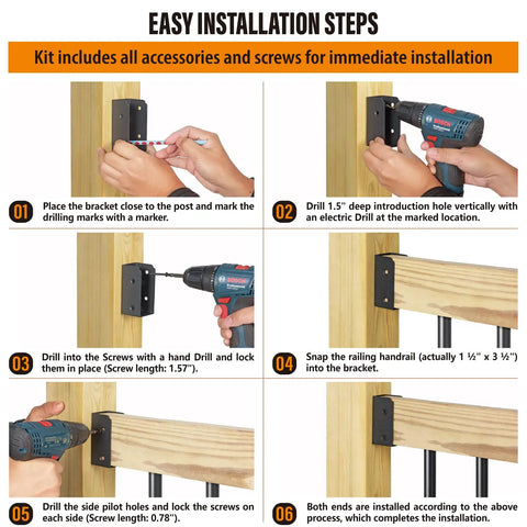 12 Pack Stainless Steel Deck Railing Brackets Connectors For 2x4 Railing Wood Posts Black Finish Concealed Mounts Heavy Duty Outdoor Deck Hardware Kit For Strong Secure Railings