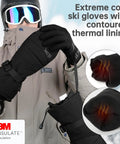 2 In 1 Winter Ski Gloves For Men Waterproof Snowboard Mittens With Thick Outer Shell And Soft Fleece Liners Dual Layer Warmth
