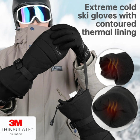 2 In 1 Winter Ski Gloves For Men Waterproof Snowboard Mittens With Thick Outer Shell And Soft Fleece Liners Dual Layer Warmth