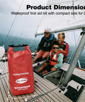 Waterproof Boat First Aid Kit With Survival Tools And 123 PCS Emergency Marine Kit on a yacht deck with sailors.
