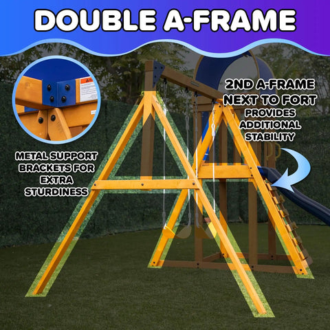 Augusta Cedar Wooden Swing Set With Heavy Duty A Frame 6ft Double Wall Slide 2 Height Adjustable Swings Rock Climber Sandbox
