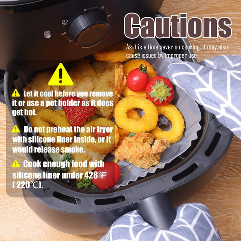 Square 7 Inch Silicone Liners For Air Fryer 2 Pack Nonstick Food Grade Reusable Baking Tray with onion rings and chicken