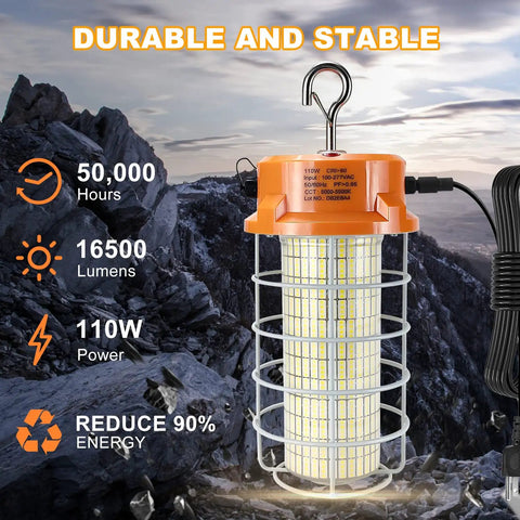 110W LED Work Light With 16500 Lumens And 5000K Daylight, IP67 Waterproof Beefy Portable Construction Light on rocky terrain