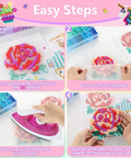 Epic Fuse Beads Kit With 19,200 Beads In 92 Colors showing easy steps for kids to create arts and crafts with ironing paper