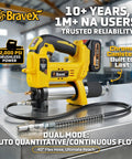 Cordless Electric Grease Gun With 21V Battery And Charger Included 12000 PSI 40 Inch Hose Built To Tackle Trucks Tractors And Heavy Equipment Auto Stop Mode on a metal table