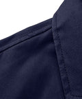 Mens Heavy Duty Mechanic Lab Coat With Reflective Safety Strips Breathable Navy Workshop Uniform Industrial Warehouse Gear Built For The Daily Grind And Long Shifts collar detail showing navy fabric texture.