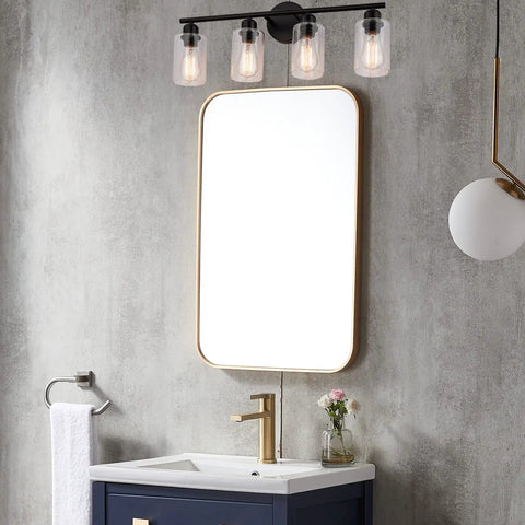 4-Light Modern Black Bathroom Vanity Light With Clear Glass Shades, Industrial Farmhouse Vintage Wall Sconce Over Mirror