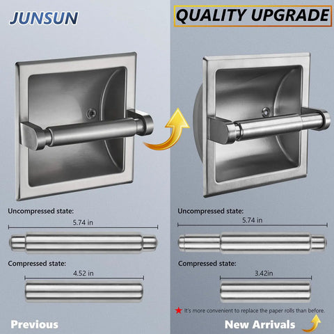 Recessed Toilet Paper Holder Built For Mega Rolls, 100 Percent 304 Stainless Steel With Brushed Nickel Finish, square 6x6 design comparison