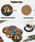 Diamond Art Coasters 8 Pack With Holder For Adults DIY Diamond Painting Coaster Kit 4X4 Inches Trees Design on table with tea cup