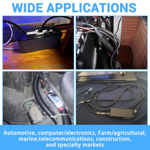 Multiple applications of 20ft Split Wire Loom Tubing For Cords Black Quarter Inch Inner Diameter Cable Sleeve Protects USB Power Audio Video Wires From Cat Chewing Durable Polyethylene Easy Slide Split Design For Quick Install in various settings