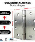 Heavy Duty 4.5 By 4.5 Inch Door Hinges 3 Pack Ball Bearing With Square Corners Brushed Nickel For Commercial And Residential Doors Built To Last Tough As Nails Steel Construction., brushed nickel steel door hinge close-up